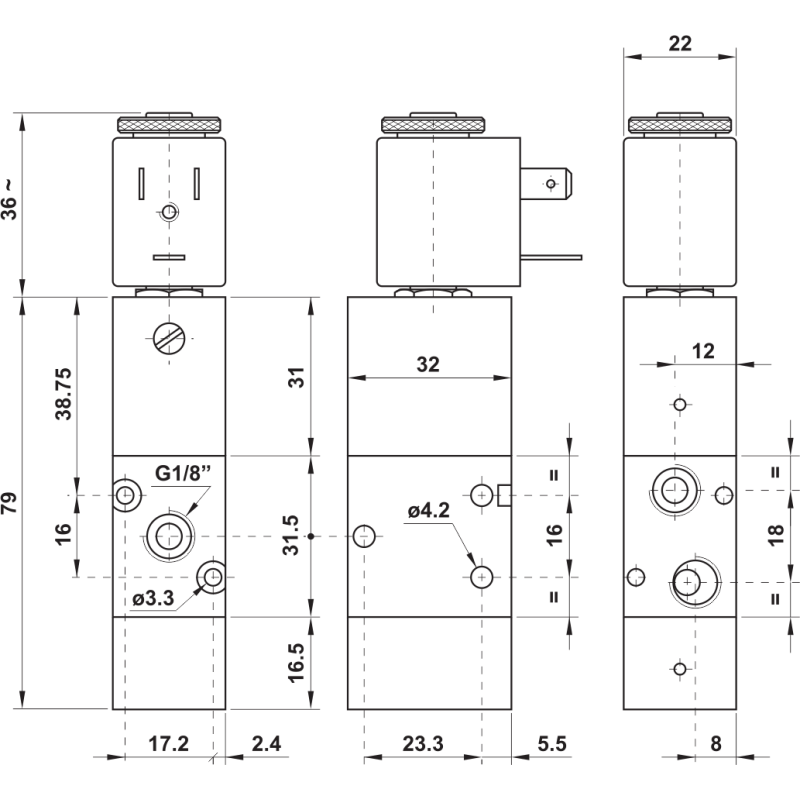 ELEKTROZAWÓR PNEUMATYCZNY 321 EFP 3/2 G1/8