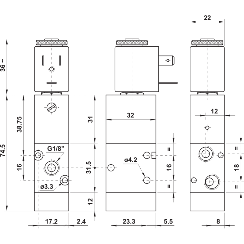ELEKTROZAWÓR PNEUMATYCZNY 321 ME 3/2 G1/8