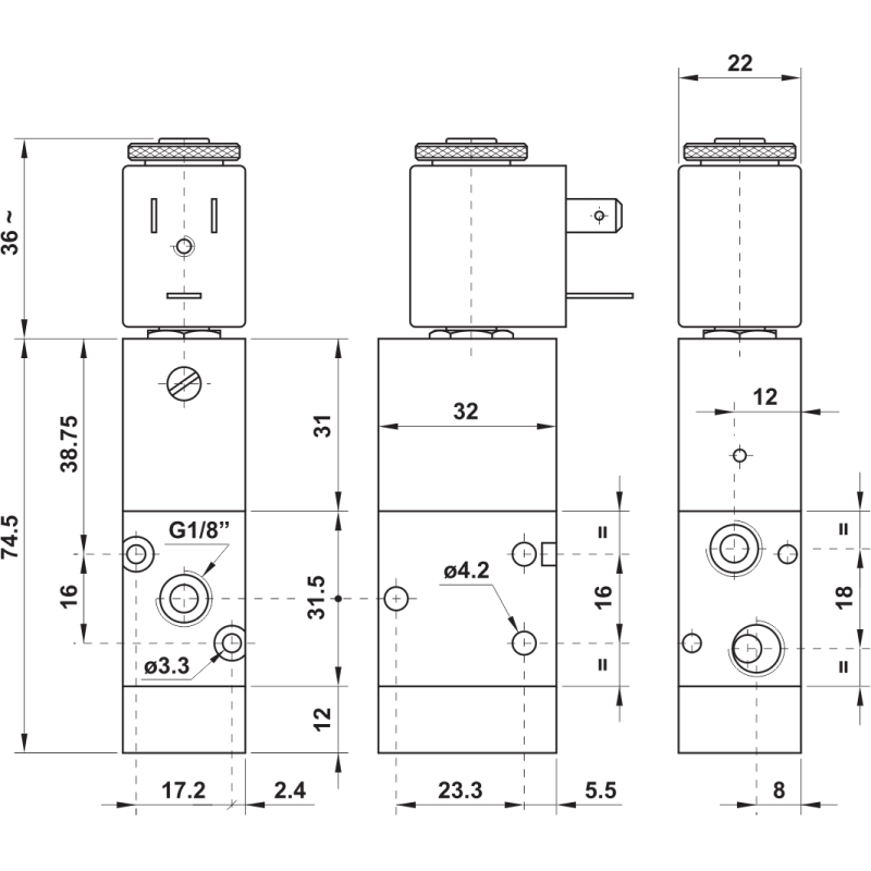 ELEKTROZAWÓR PNEUMATYCZNY 321 MEA 3/2 G1/8