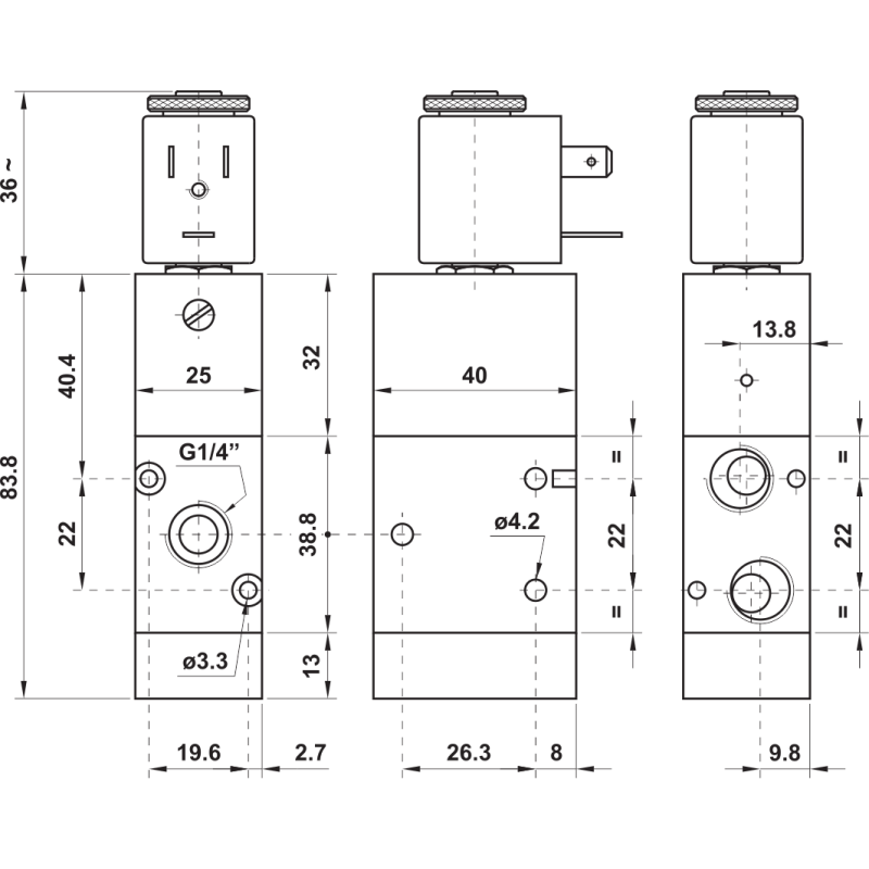 ELEKTROZAWÓR PNEUMATYCZNY 322 MEA 3/2 G1/4 