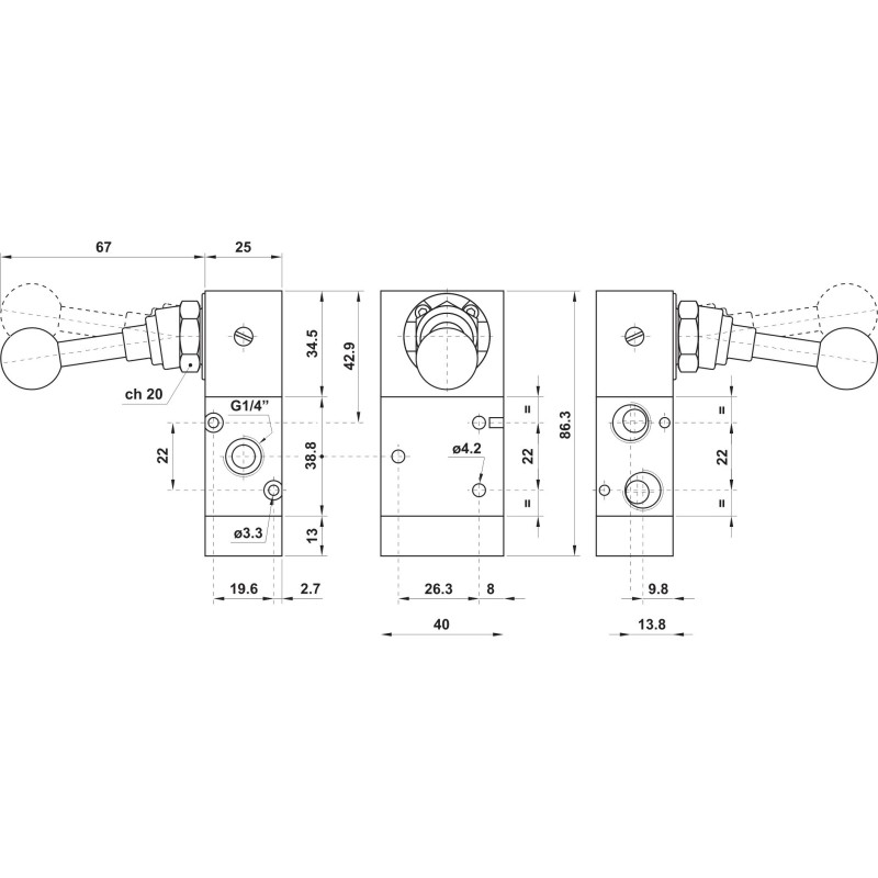 ZAWÓR PNEUMATYCZNY 322 ML90 3/2 G1/4 Z DŹWIGNIĄ