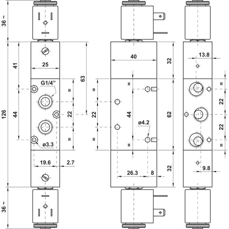 ELEKTROZAWÓR PNEUMATYCZNY 522 EE 5/2 G1/4 2X CEWKA