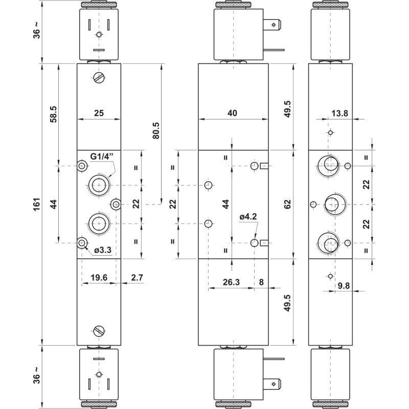 ELEKTROZAWÓR PNEUMATYCZNY 5223P EE 5/3 G1/4 