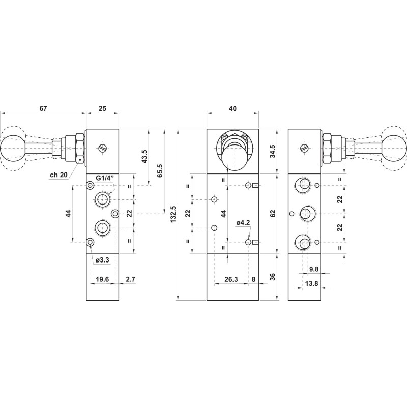 ZAWÓR PNEUMATYCZNY 5223P ML90 5/3 G1/4 Z DŹWIGNIĄ