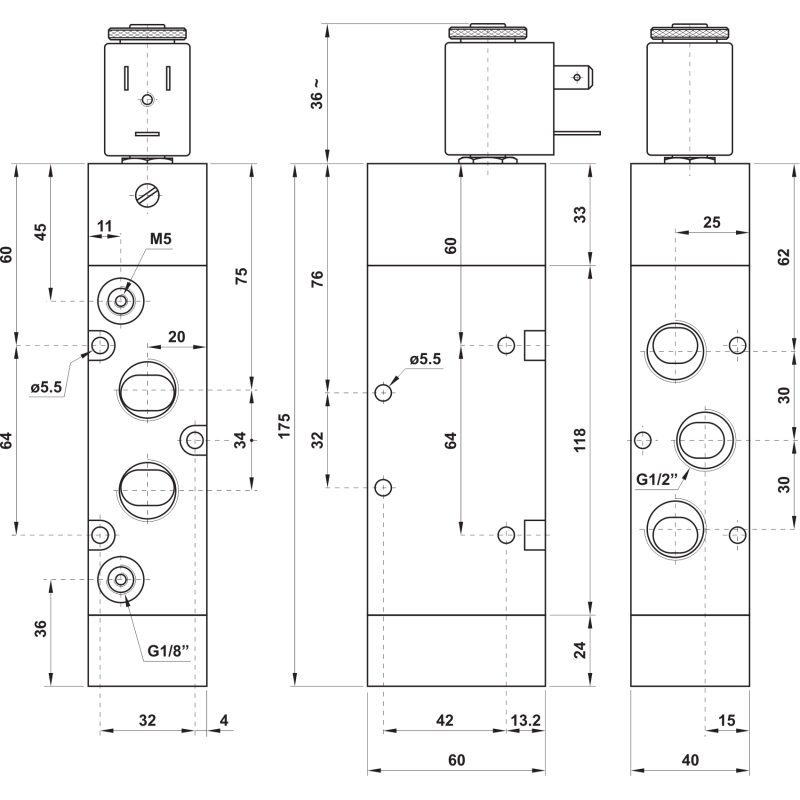 ELEKTROZAWÓR PNEUMATYCZNY 524 ME 5/2 G1/2 