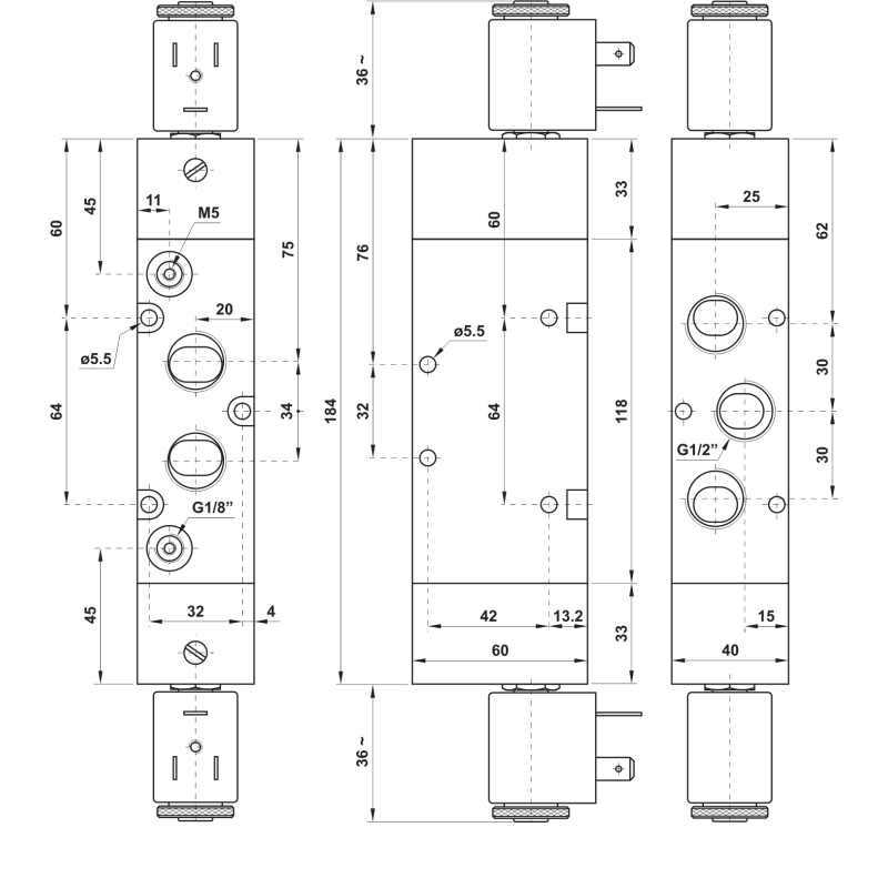 ELEKTROZAWÓR PNEUMATYCZNY 5243C EE 5/3 G1/2 