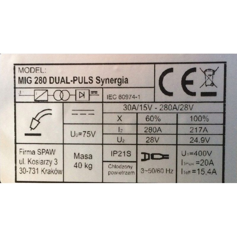 Półautomat spawalniczy MAGNUM MIG/MAG 280 DUAL PULS SYNERGIA
