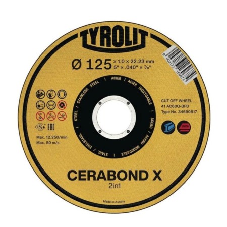 TARCZA DO CIĘCIA CERAMICZNE 125X1.0 PREMIU CERABOND-X TYROLIT 34690817

