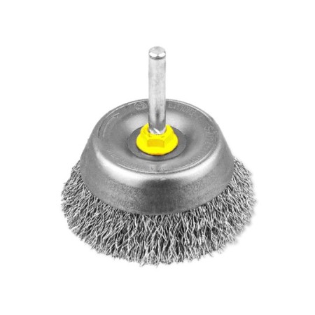 Szczotka doczołowa kwasoodporna FI 100 mm z trzpieniem 6 mm drut falowany