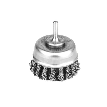 Szczotka doczołowa stalowa FI 80 mm z trzpieniem 6 mm drut stalowy splatany